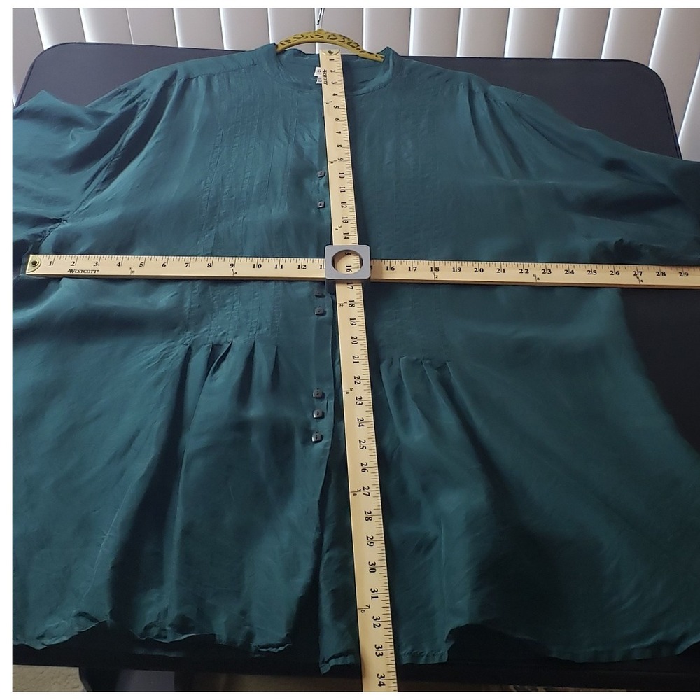 SOSTANZA Plus Size 24W Green 100%‎ Silk Button Front Tunic Blouse Fall Christmas - Picture 6 of 9